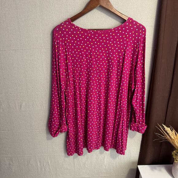 Kim Rogers Top Size 1X Pink Polka Dot V-Neck Pintuck Front 3/4 Sleeve Stretchy - Picture 7 of 11